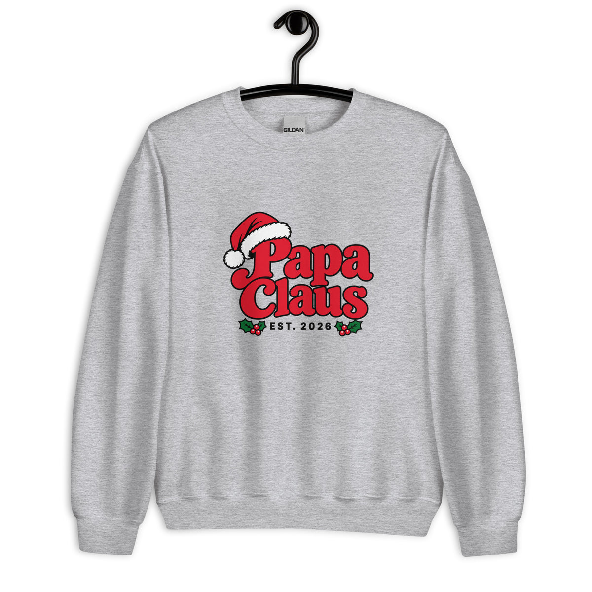 Papa Claus Christmas Sweatshirt – Sport Grey, front view