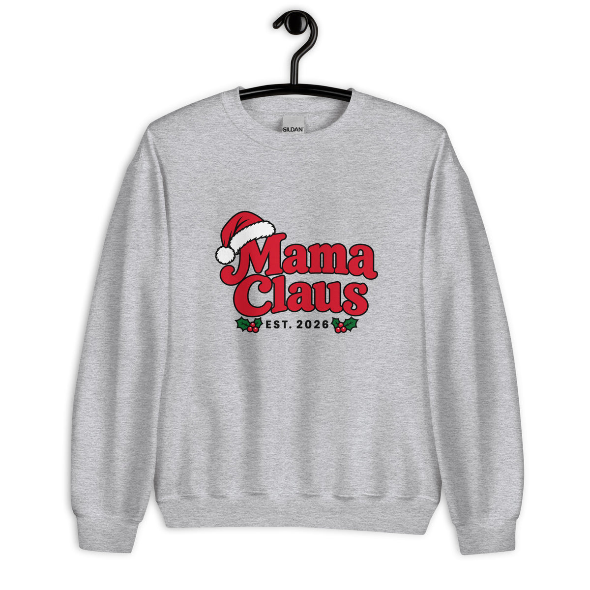 Mama Claus Christmas Sweatshirt – Sport Grey, front view