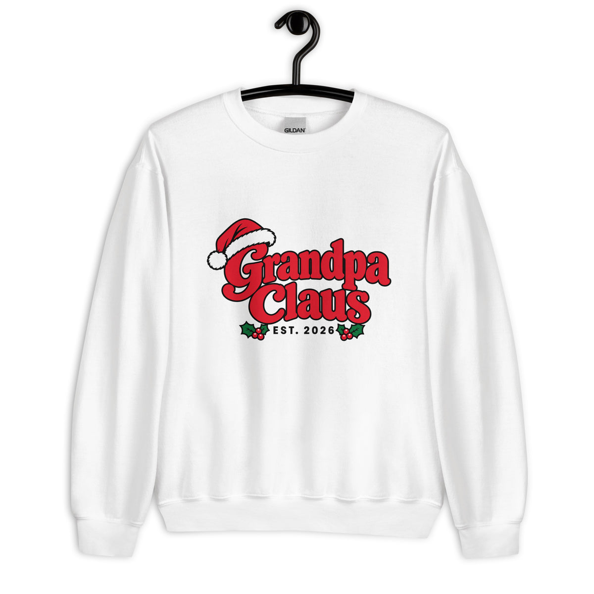 Grandpa Claus Christmas Sweatshirt – White, front view