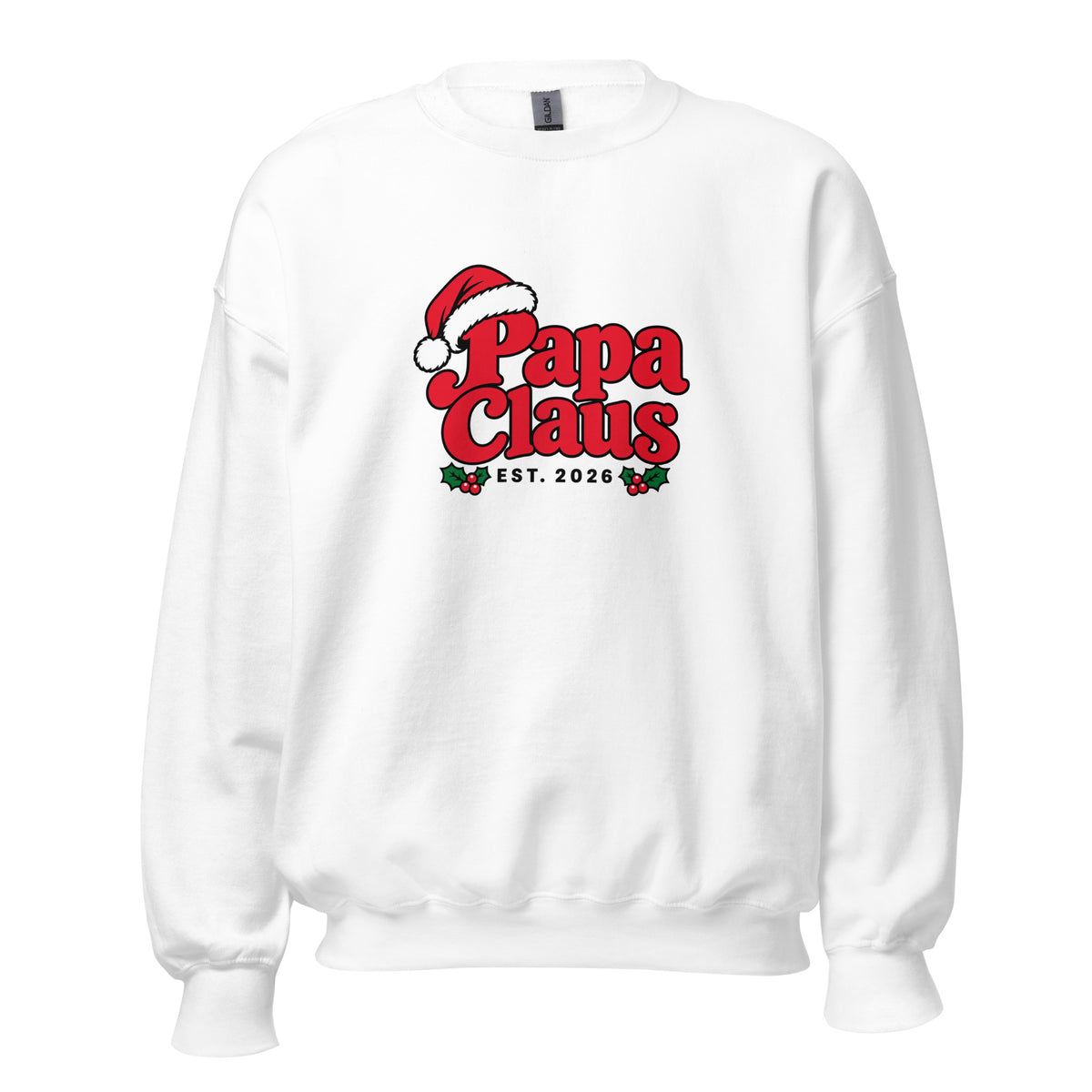Papa Claus Christmas Sweatshirt – White, front view