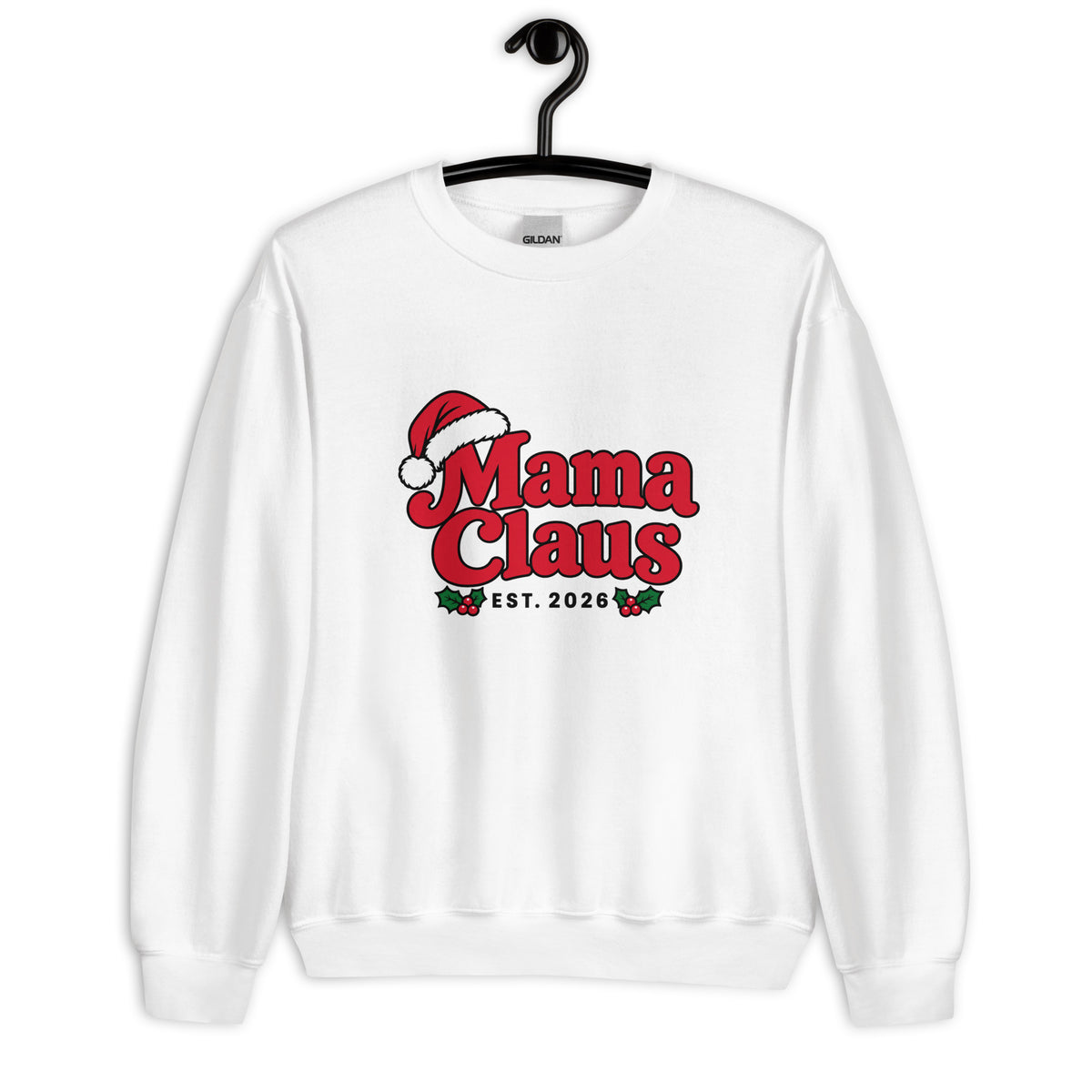 Mama Claus Christmas Sweatshirt – White, front view