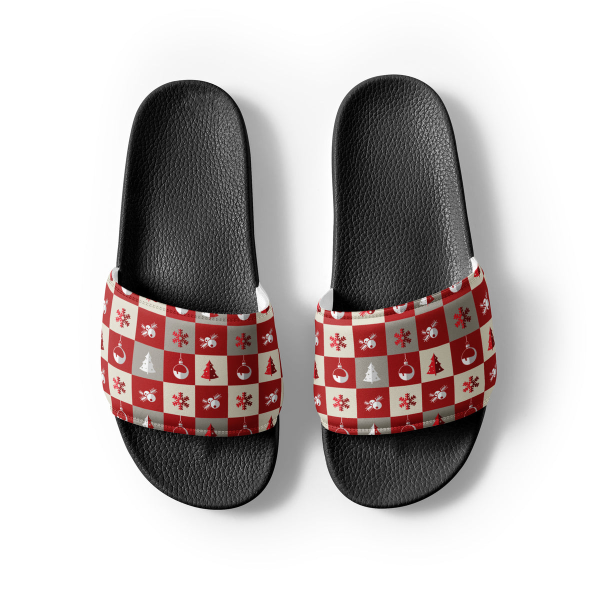 Red Nordic Snowflake Christmas Women's Slides – black strap, front view