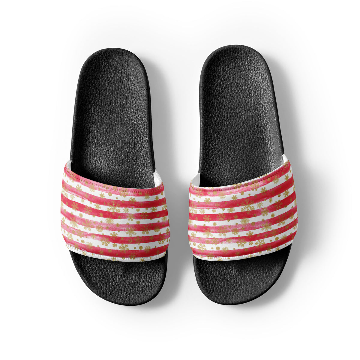 Peppermint Stripe Christmas Women's Slides – black strap, front view