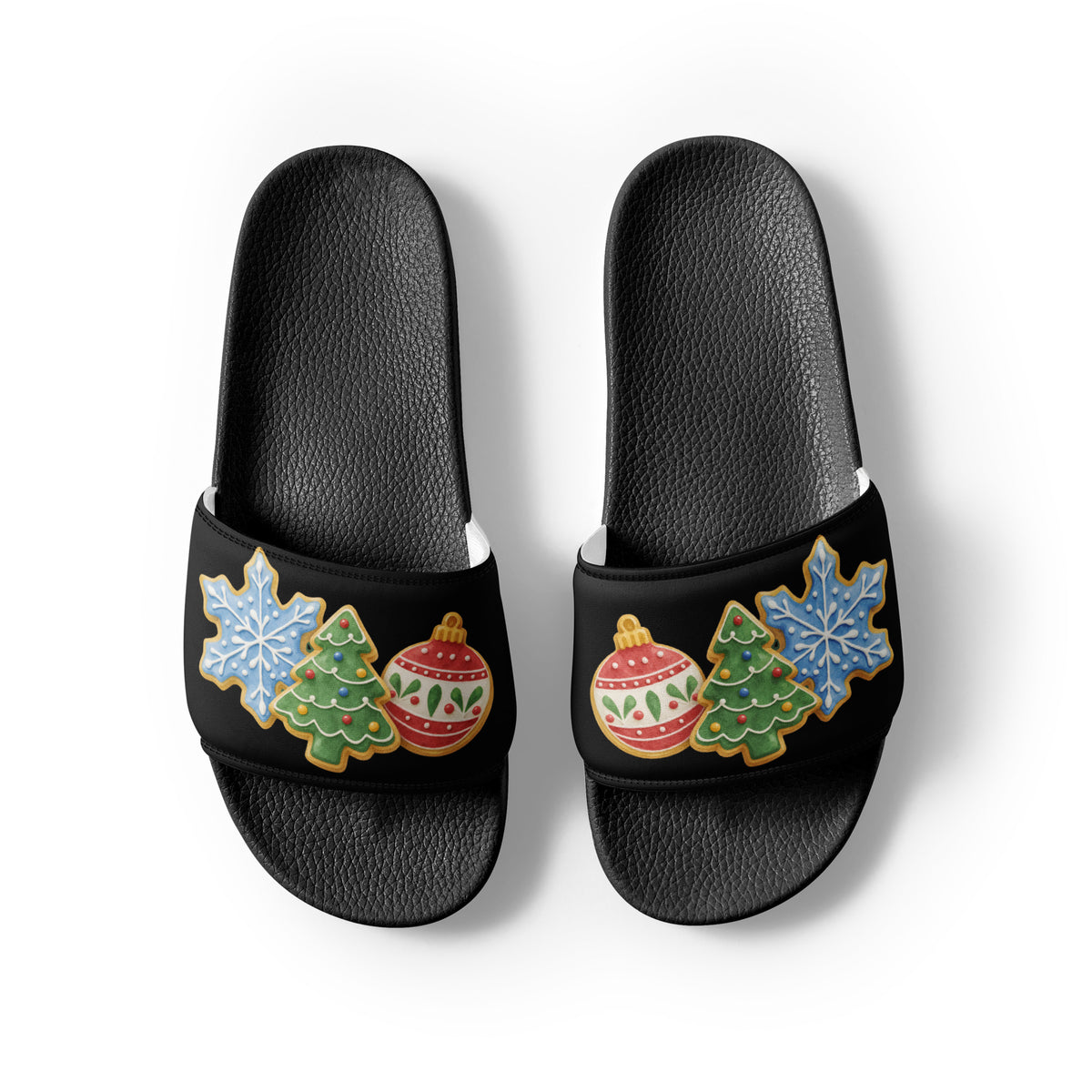 Vintage Christmas Ornaments Women's Slides – black strap, front view