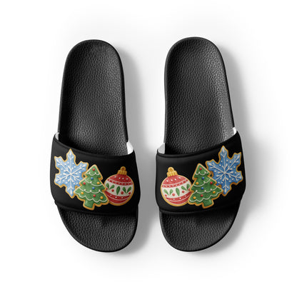 Vintage Christmas Ornaments Women's Slides – black strap, front view