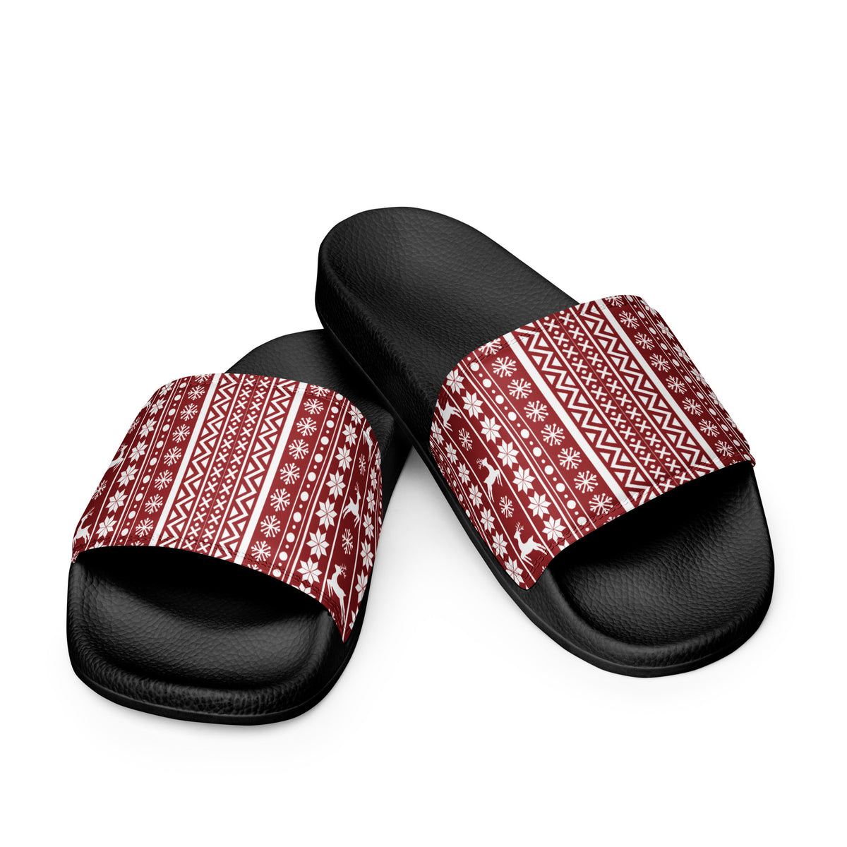 Red Christmas Knit Women's Slides – black strap, front view