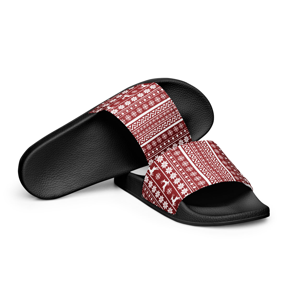 Red Christmas Knit Women's Slides – black strap, front view