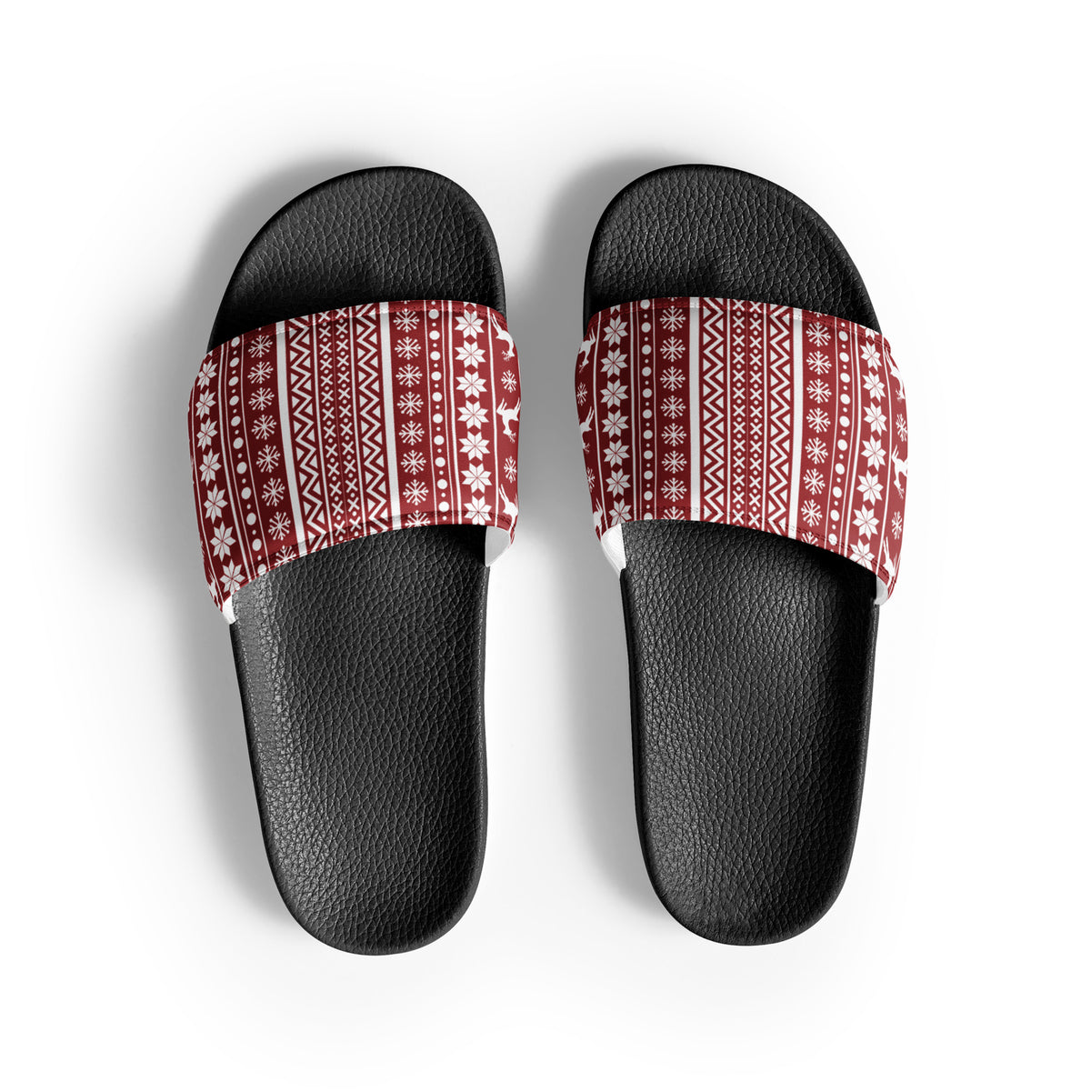 Red Christmas Knit Women's Slides – black strap, front view