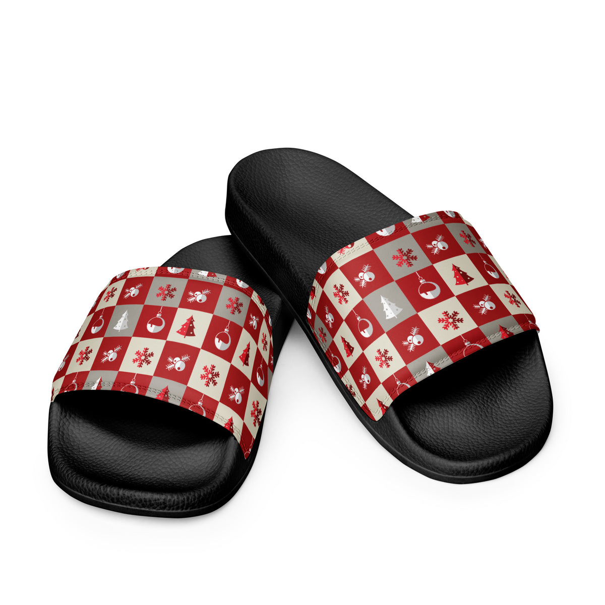 Red Nordic Snowflake Christmas Women's Slides – black strap, front view