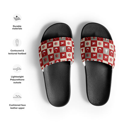 Red Nordic Snowflake Christmas Women's Slides – black strap, front view