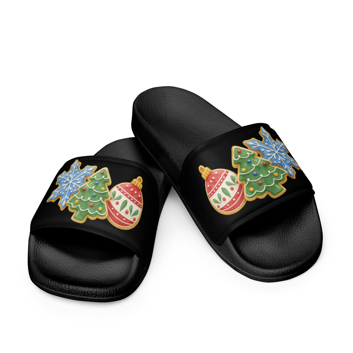 Vintage Christmas Ornaments Women's Slides – black strap, front view