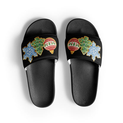 Vintage Christmas Ornaments Women's Slides – black strap, front view