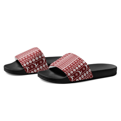Red Christmas Knit Women's Slides – black strap, left front view
