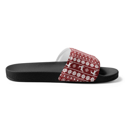 Red Christmas Knit Women's Slides – black strap, left inside view