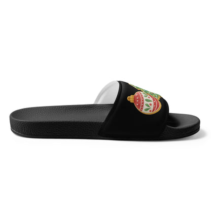 Vintage Christmas Ornaments Women's Slides – black strap, left inside view