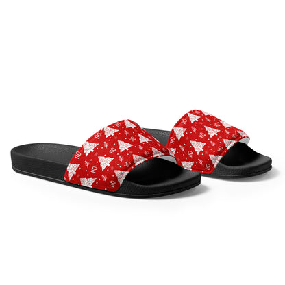 Red Christmas Tree Pattern Women's Slides – black strap, right front view