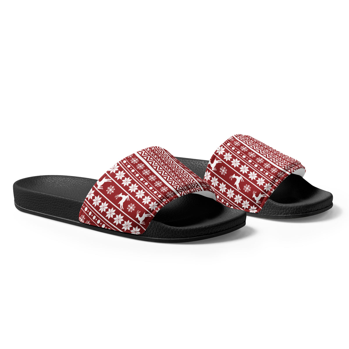 Red Christmas Knit Women's Slides – black strap, right front view