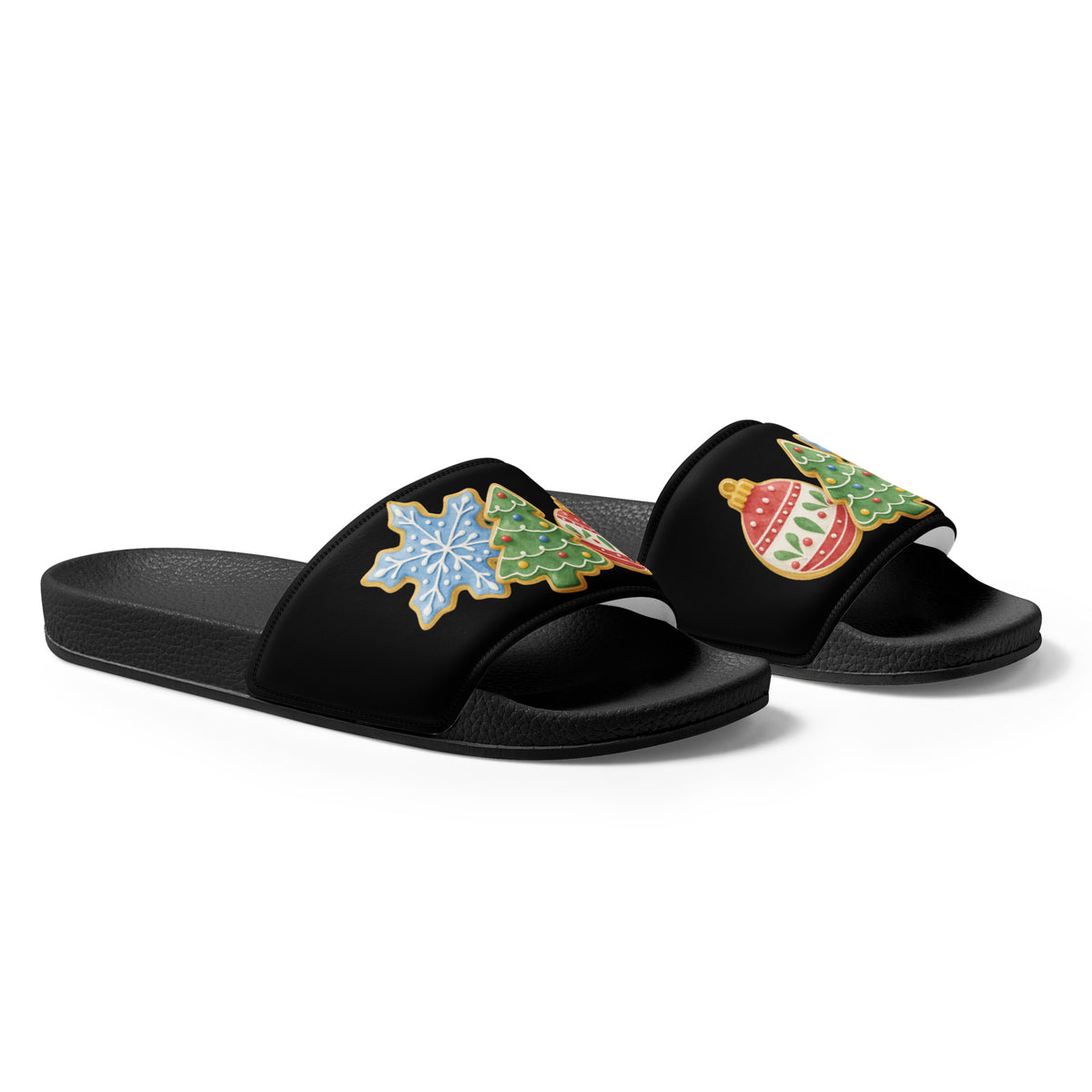 Vintage Christmas Ornaments Women's Slides – black strap, right front view
