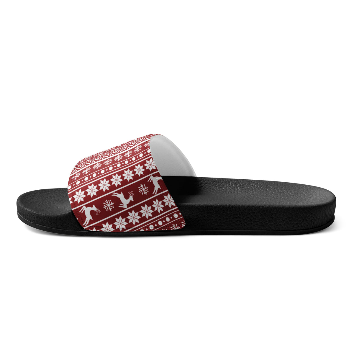 Red Christmas Knit Women's Slides – black strap, right inside view