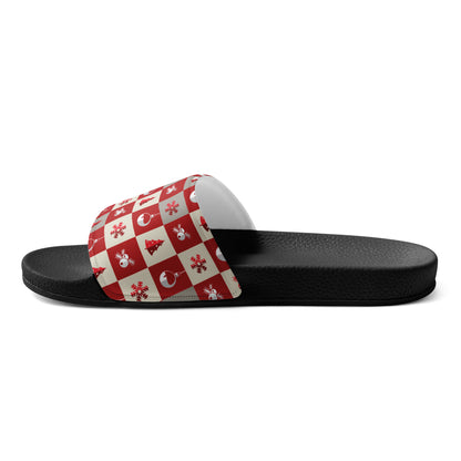 Red Nordic Snowflake Christmas Women's Slides – black strap, right inside view