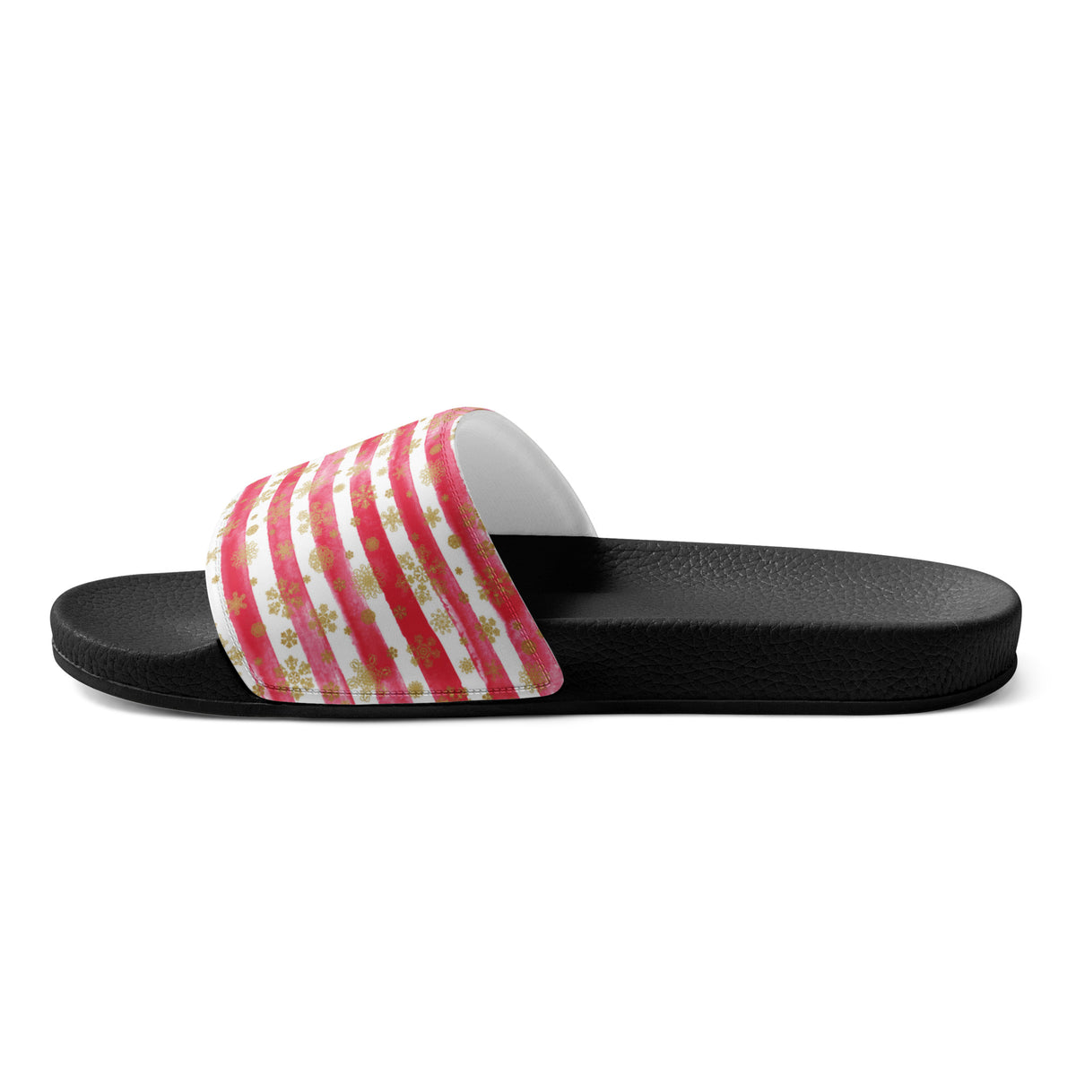 Peppermint Stripe Christmas Women's Slides – black strap, right inside view