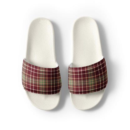 Cozy Holiday Plaid Christmas Women's Slides – white strap, front view