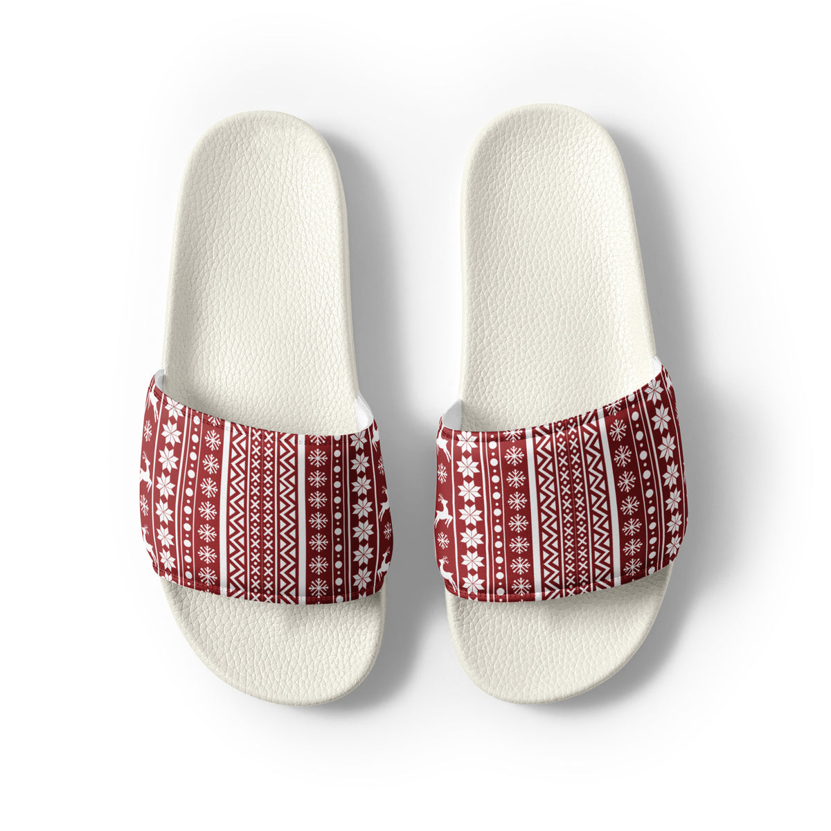 Red Christmas Knit Women's Slides – white strap, front view