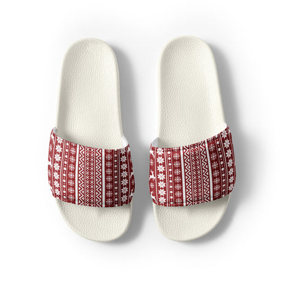 Red Christmas Knit Women's Slides – white strap, front view