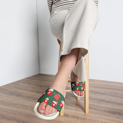 Green & Red Christmas Gifts Women's Slides – white strap, front view