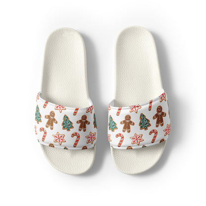 Gingerbread Cookies Christmas Women's Slides – white strap, front view