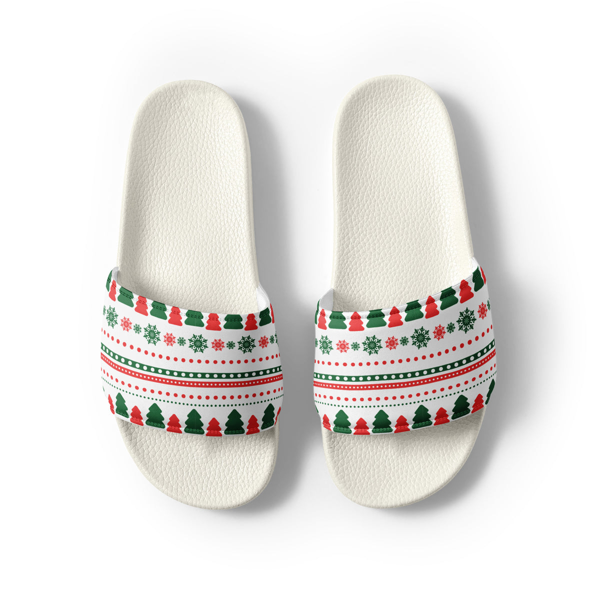 Fair Isle Knit Christmas Women's Slides – white strap, front view