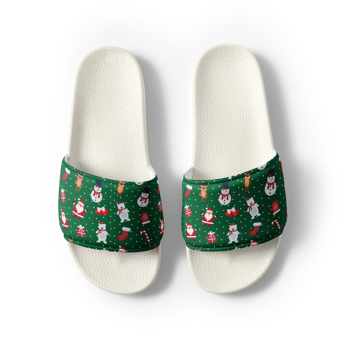 Evergreen Christmas Pattern Women's Slides – white strap, front view