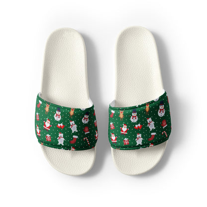 Evergreen Christmas Pattern Women's Slides – white strap, front view