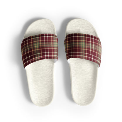 Cozy Holiday Plaid Christmas Women's Slides – white strap, front view