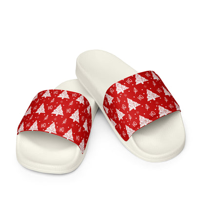 Red Christmas Tree Pattern Women's Slides – white strap, front view