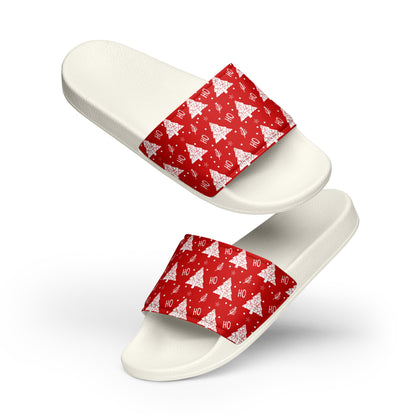 Red Christmas Tree Pattern Women's Slides – white strap, front view