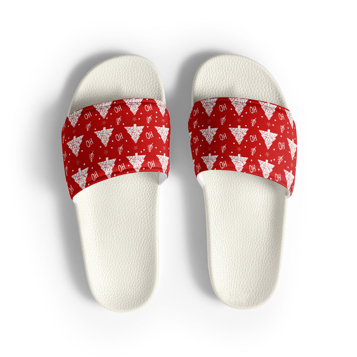 Red Christmas Tree Pattern Women's Slides – white strap, front view