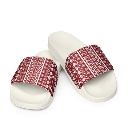 Red Christmas Knit Women's Slides – white strap, front view