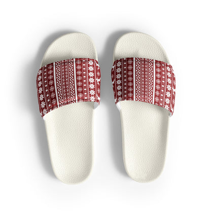 Red Christmas Knit Women's Slides – white strap, front view