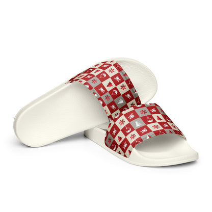 Red Nordic Snowflake Christmas Women's Slides – white strap, front view
