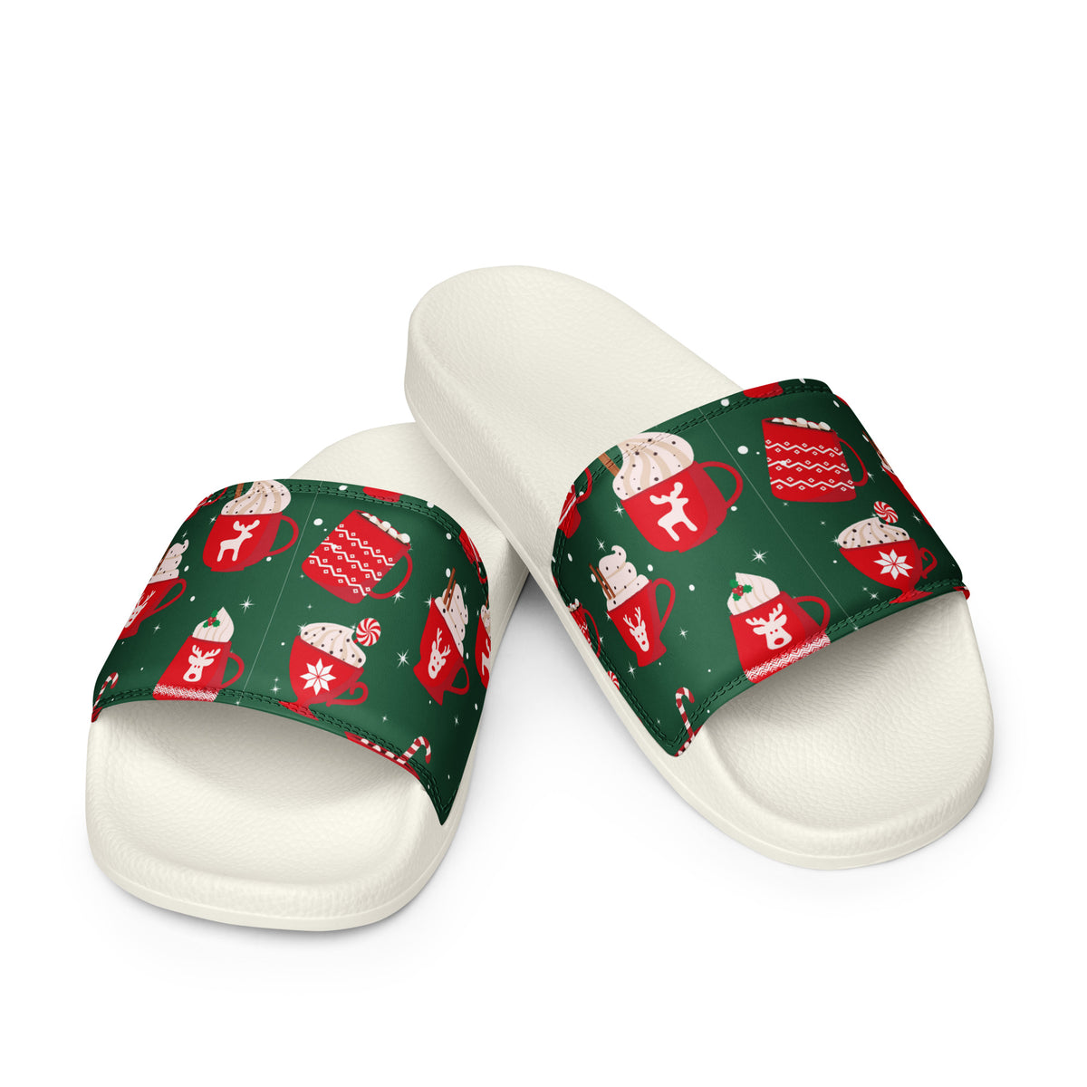 Green & Red Christmas Gifts Women's Slides – white strap, front view