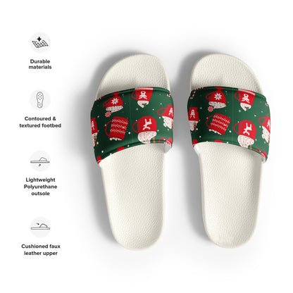 Green & Red Christmas Gifts Women's Slides – white strap, front view