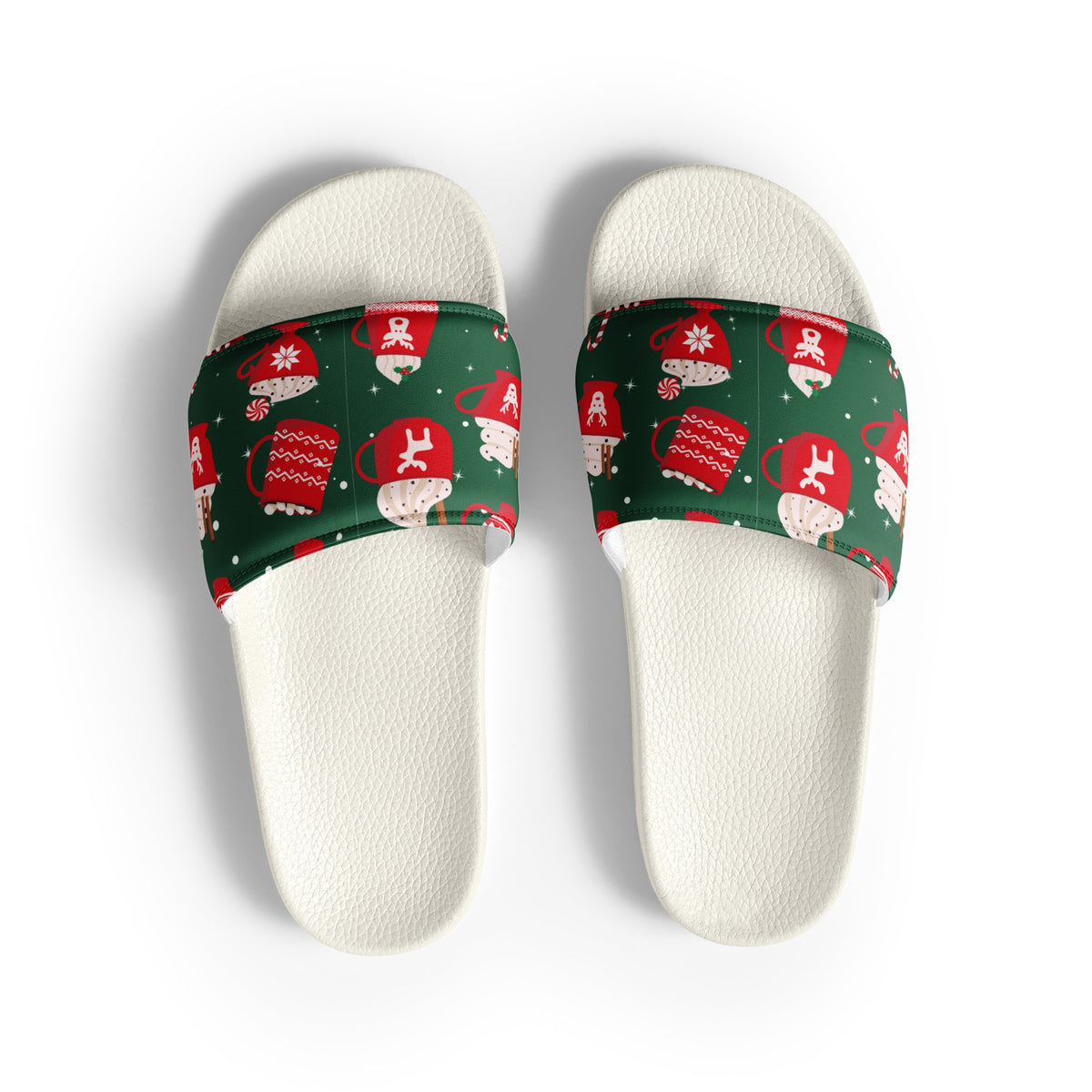 Green & Red Christmas Gifts Women's Slides – white strap, front view