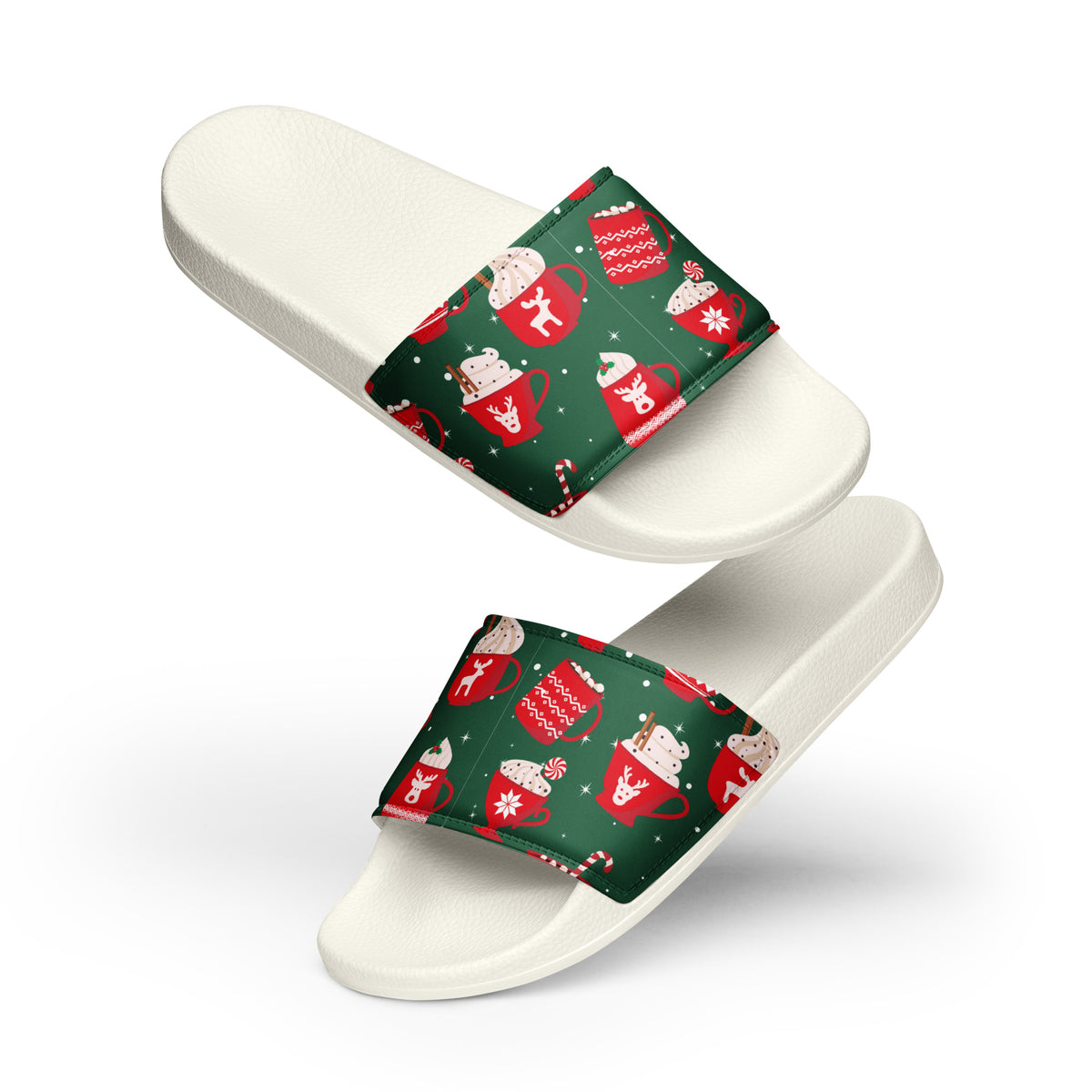 Green & Red Christmas Gifts Women's Slides – white strap, front view