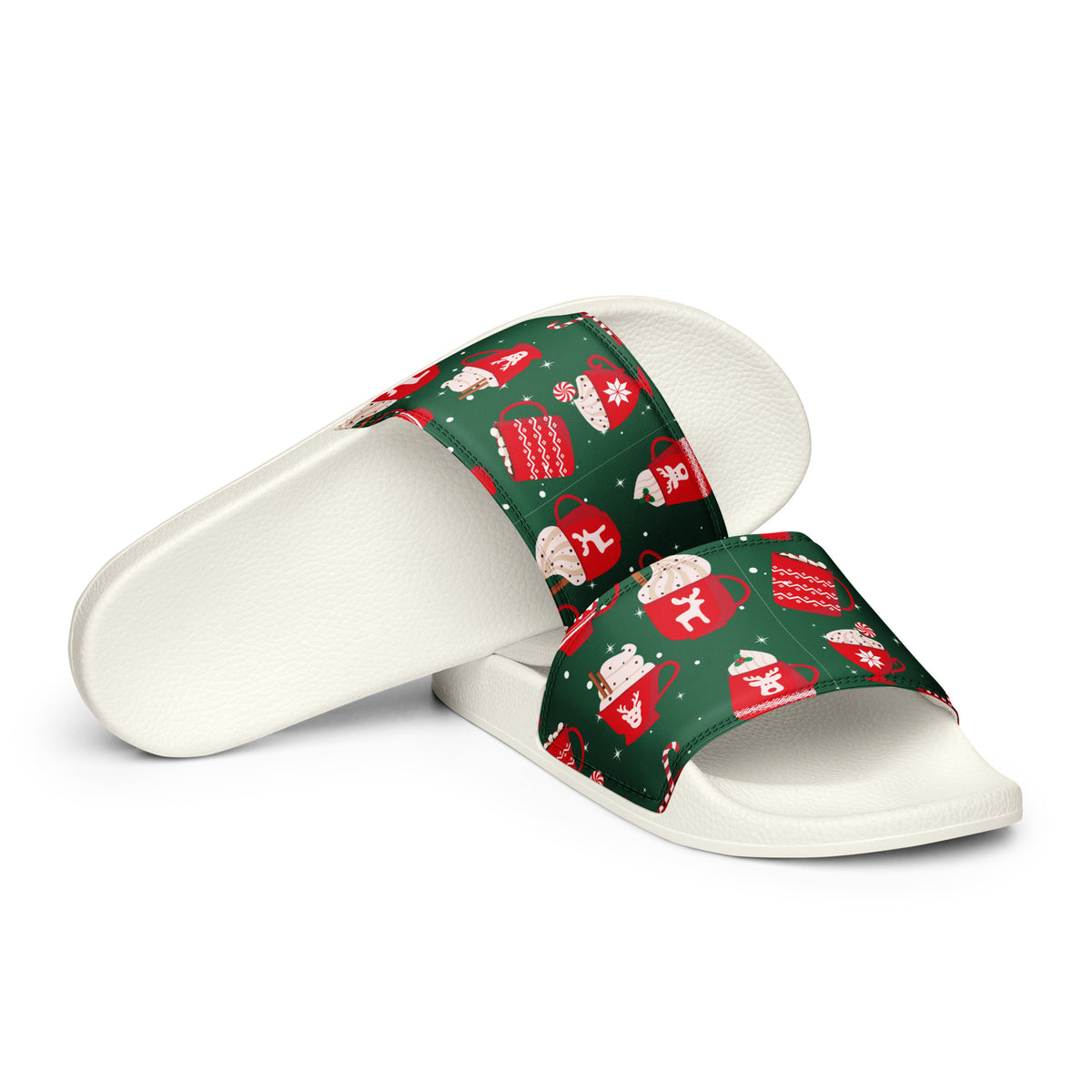 Green & Red Christmas Gifts Women's Slides – white strap, front view