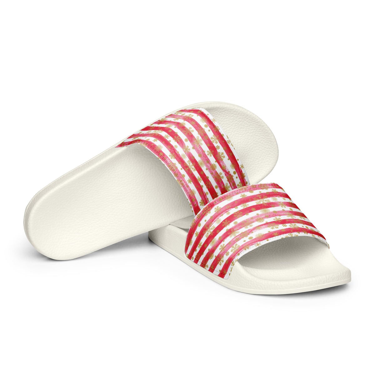 Peppermint Stripe Christmas Women's Slides – white strap, front view