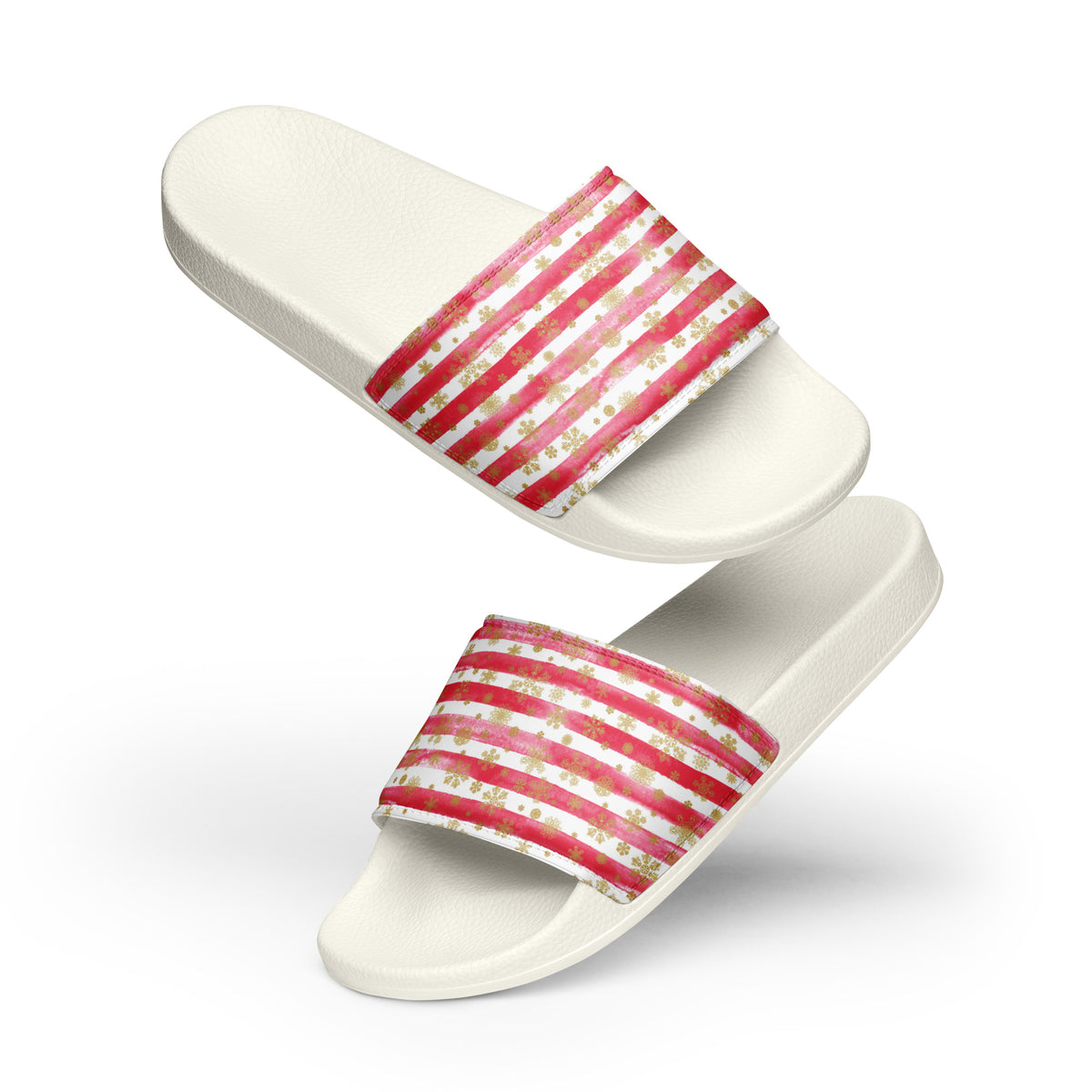 Peppermint Stripe Christmas Women's Slides – white strap, front view