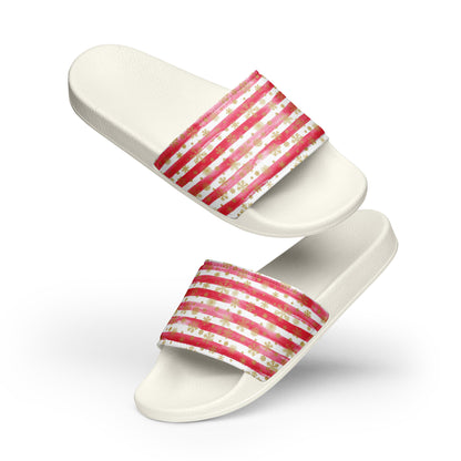 Peppermint Stripe Christmas Women's Slides – white strap, front view