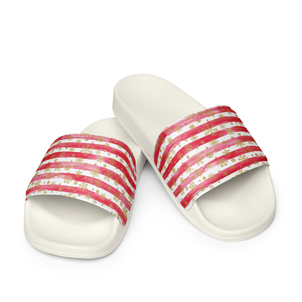 Peppermint Stripe Christmas Women's Slides – white strap, front view
