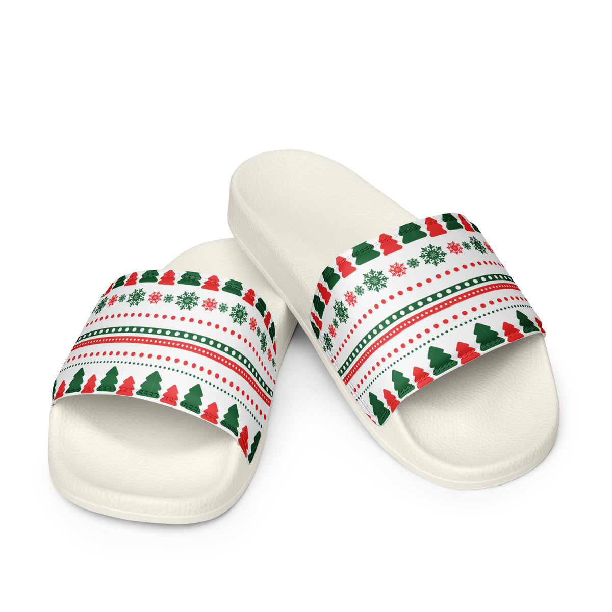 Fair Isle Knit Christmas Women's Slides – white strap, front view